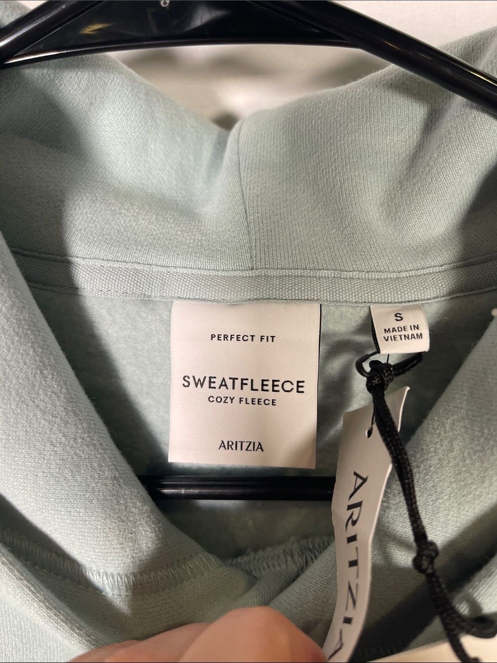 ARITZIA PERFECT FIT COZY FLEECE AQUAMARINE GREEN HOODIE SWEATSHIRT NEW SMALL - Picture 3 of 8